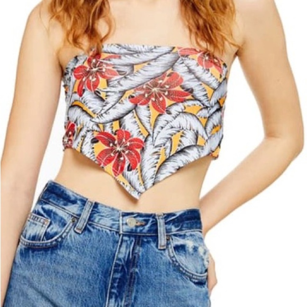 Topshop Tropical Floral Scarf Top Sz. 4 - Yellow Multi